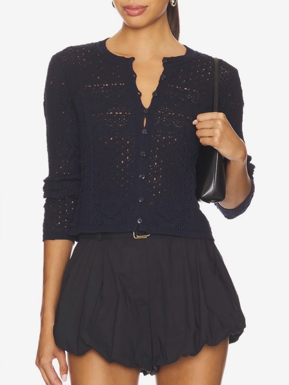 Armand & Alba Cropped Black Crochet Cardigan Sweater